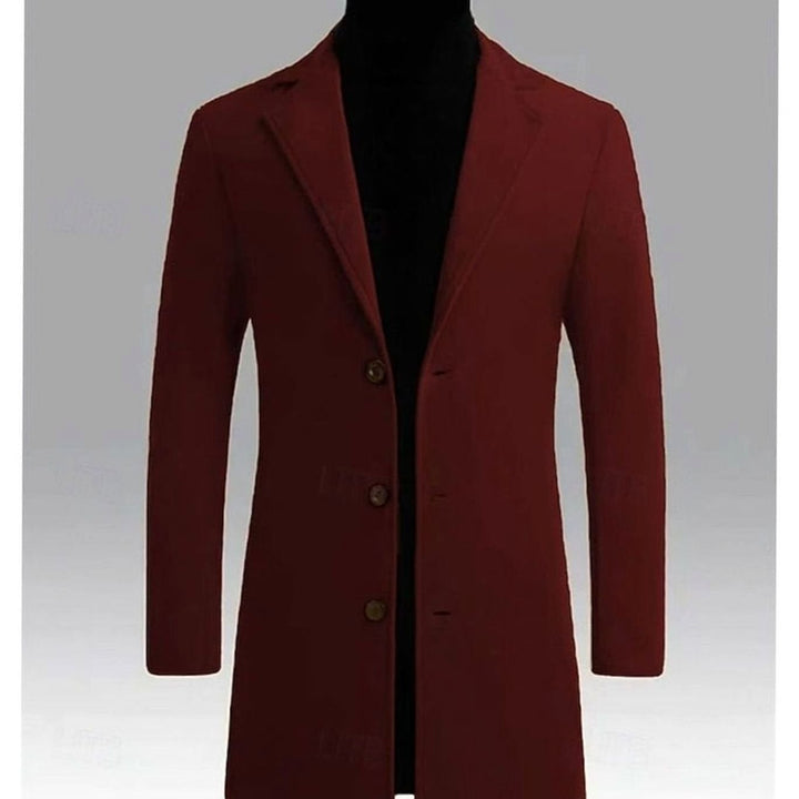 Men's Single-Breasted Wool Long Overcoat Notch Lapel