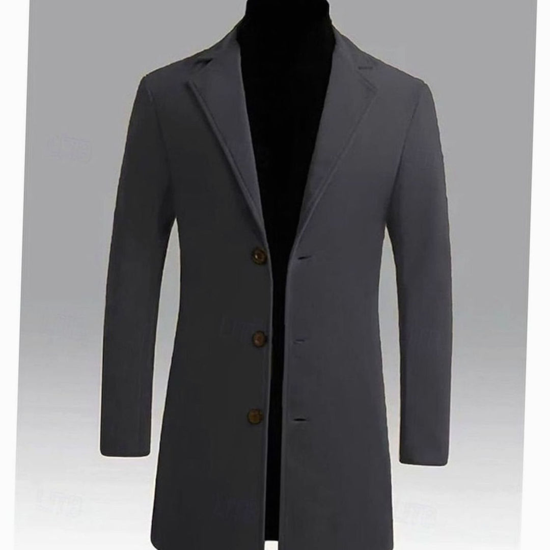 Men's Single-Breasted Wool Long Overcoat Notch Lapel
