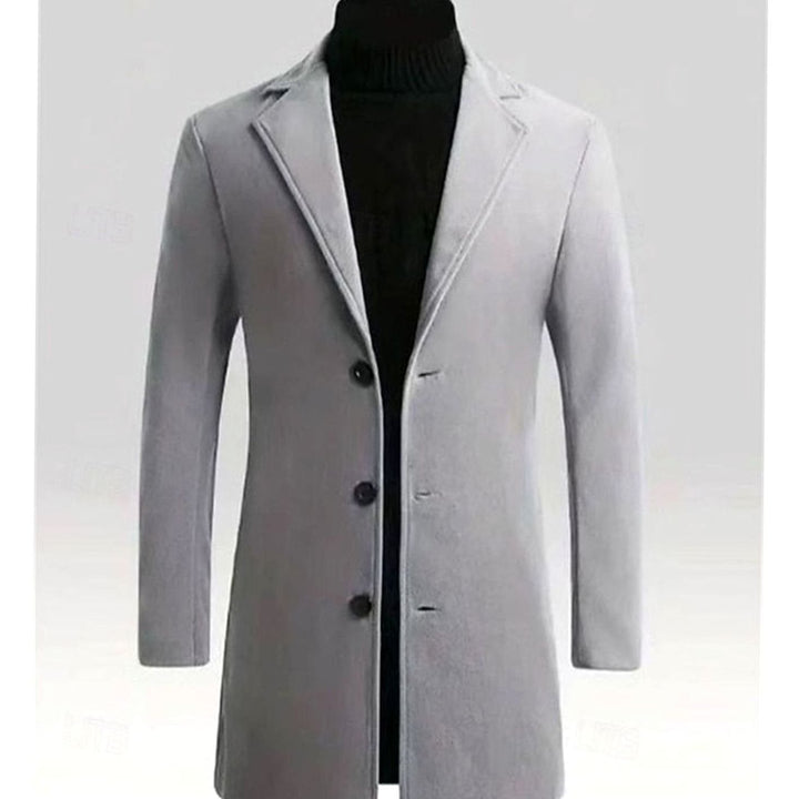 Men's Single-Breasted Wool Long Overcoat Notch Lapel