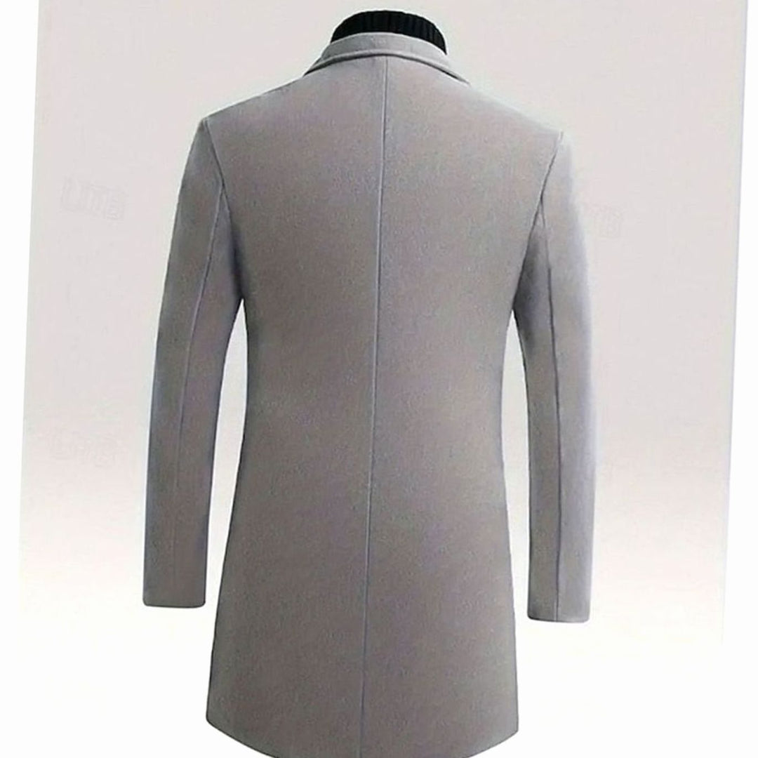 Men's Single-Breasted Wool Long Overcoat Notch Lapel