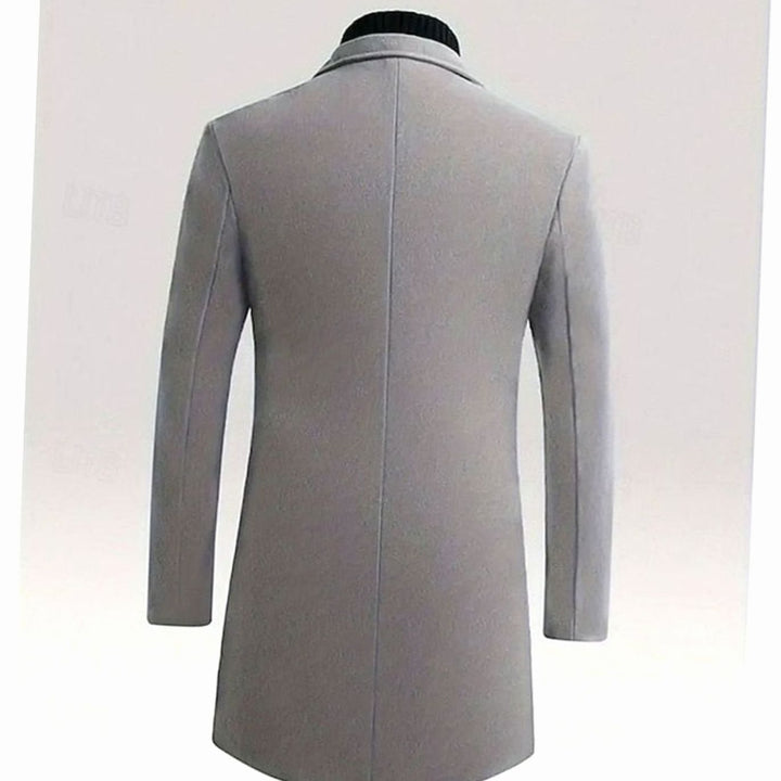 Men's Single-Breasted Wool Long Overcoat Notch Lapel