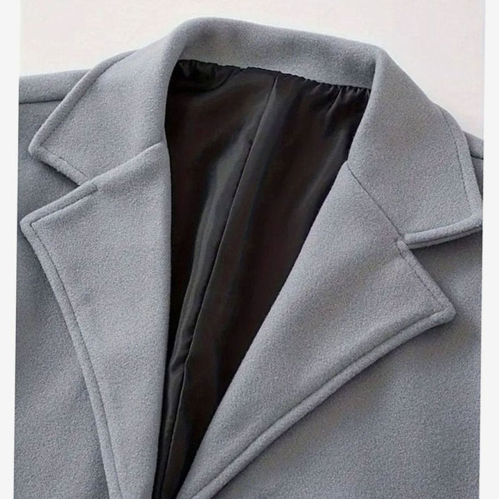 Men's Single-Breasted Wool Long Overcoat Notch Lapel