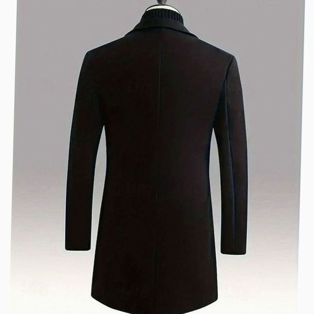 Men's Single-Breasted Wool Long Overcoat Notch Lapel