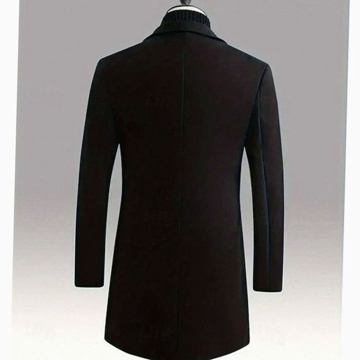 Men's Single-Breasted Wool Long Overcoat Notch Lapel
