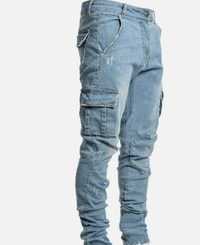 Men's Slim-Fit Cargo Denim Jeans Tapered Leg - Blue
