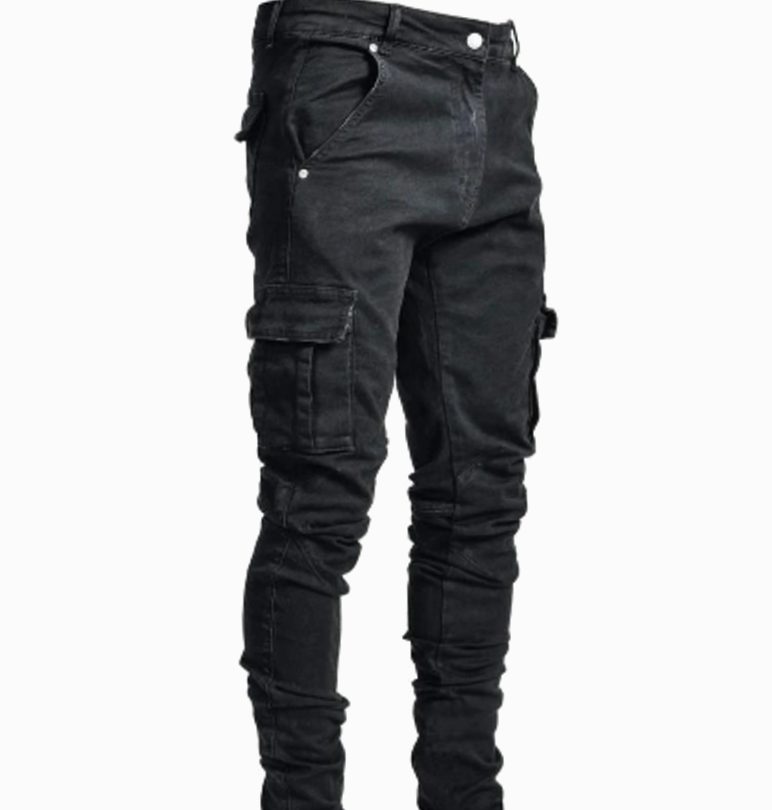 Men's Slim-Fit Cargo Denim Jeans Tapered Leg - Black