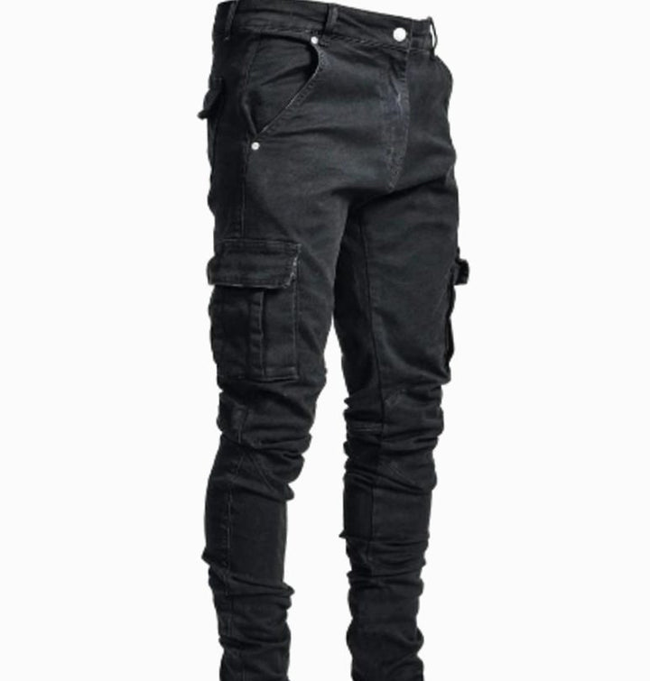 Men's Slim-Fit Cargo Denim Jeans Tapered Leg - Black