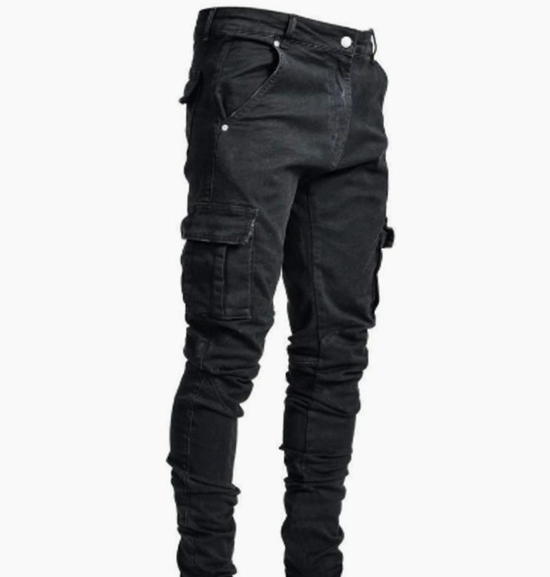 Men's Slim-Fit Cargo Denim Jeans Tapered Leg - Grey