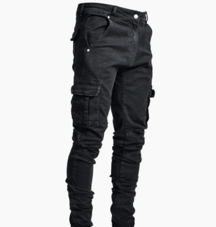 Men's Slim-Fit Cargo Denim Jeans Tapered Leg - Grey