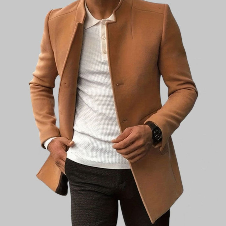 Men's Slim-Fit Collarless Smart Casual Spring Overcoat - Camel