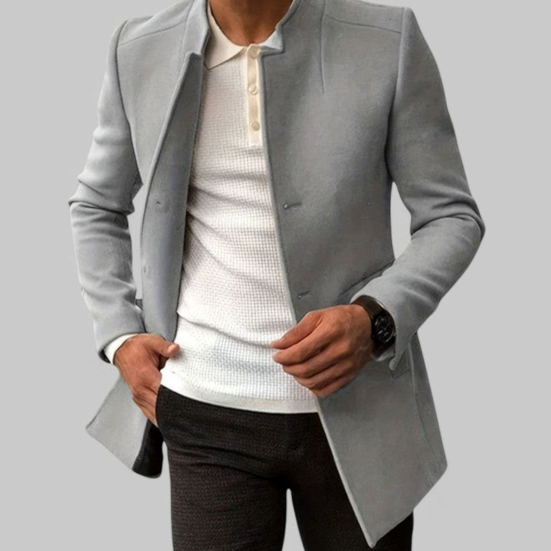 Men's Slim-Fit Collarless Smart Casual Spring Overcoat - Grey