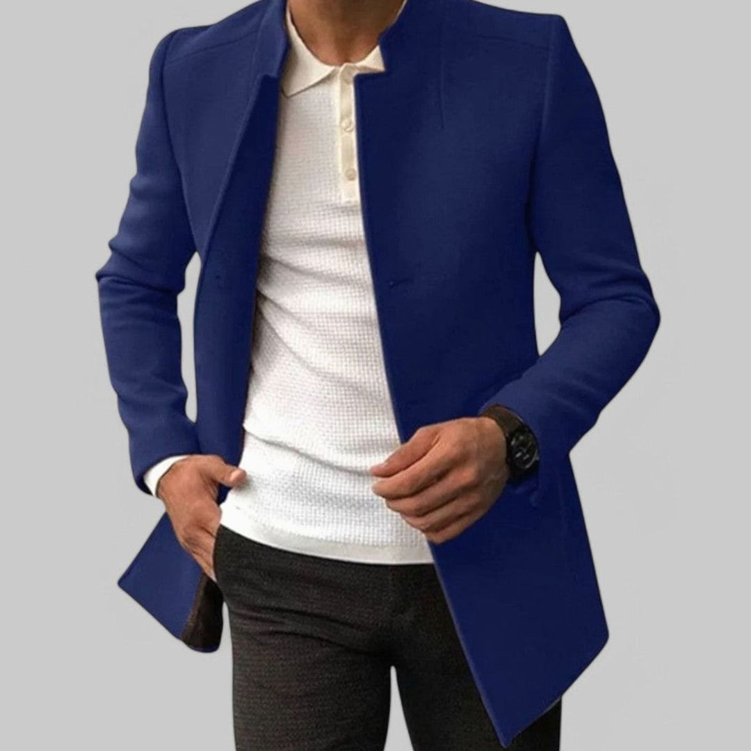 Men's Slim-Fit Collarless Smart Casual Spring Overcoat - Blue
