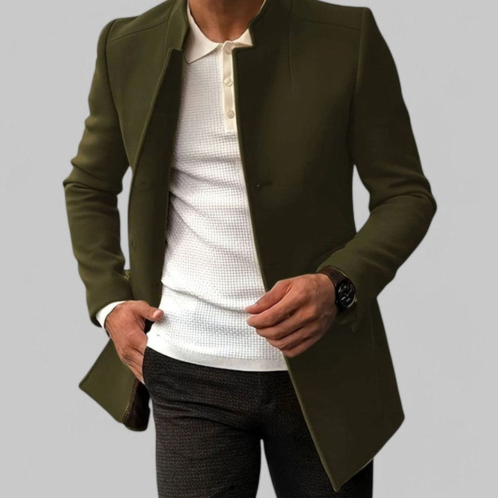 Men's Slim-Fit Collarless Smart Casual Spring Overcoat - Green