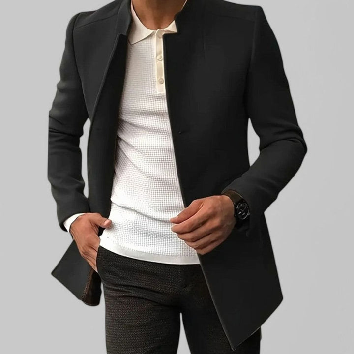 Men's Slim-Fit Collarless Smart Casual Spring Overcoat - Black