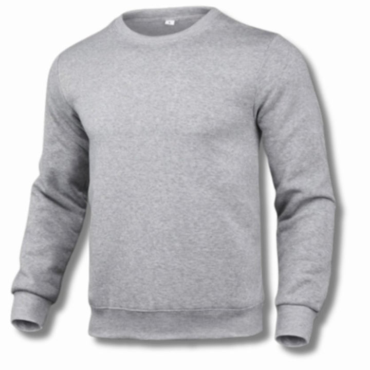 Men's Slim-Fit Crew-Neck Fleece Sweatshirt Jumper - Light Grey