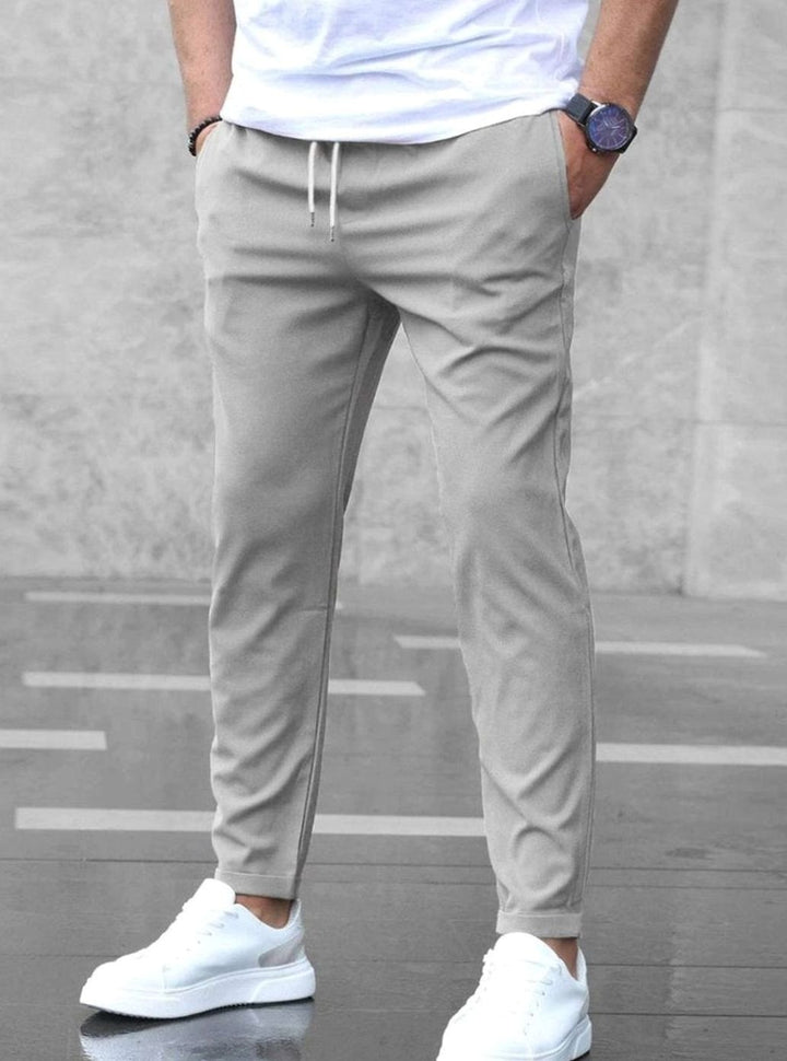 Men's Slim-Fit Drawstring Jogger Chino Trousers - Grey