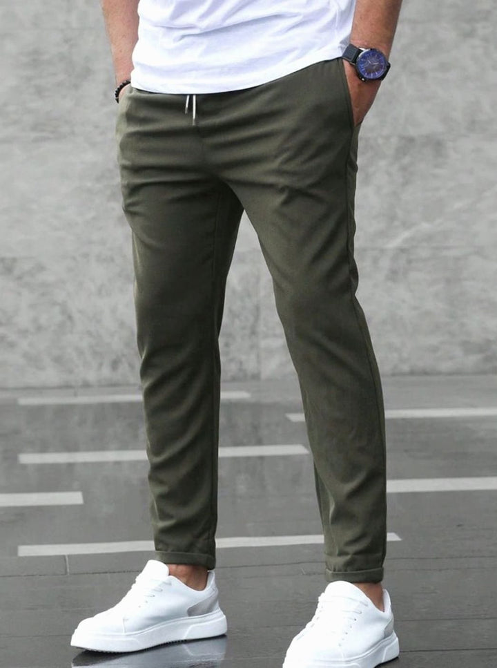 Men's Slim-Fit Drawstring Jogger Chino Trousers - Green