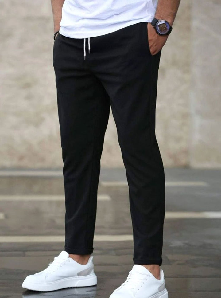 Men's Slim-Fit Drawstring Jogger Chino Trousers - Black