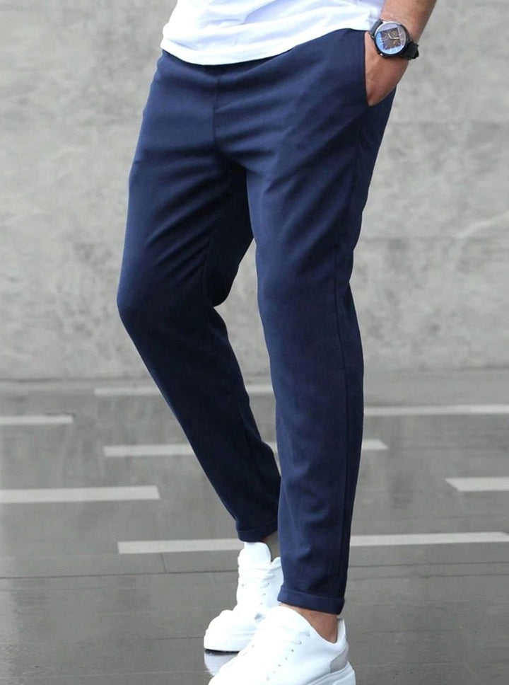 Men's Slim-Fit Drawstring Jogger Chino Trousers - Navy Blue