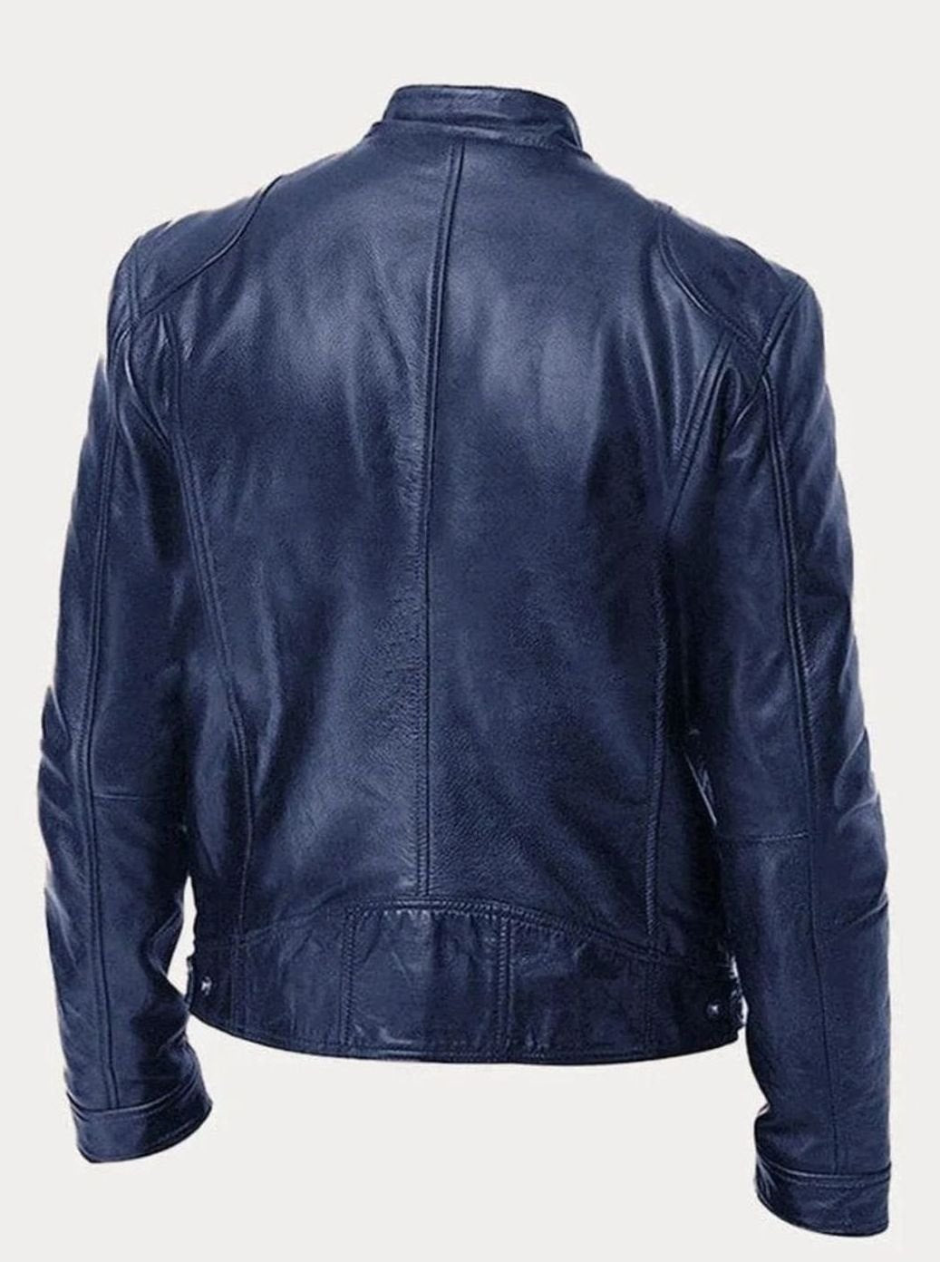 Men's Slim-Fit Faux Leather Moto Jacket Stand Collar