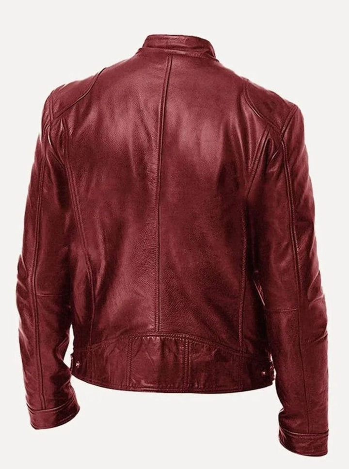 Men's Slim-Fit Faux Leather Moto Jacket Stand Collar