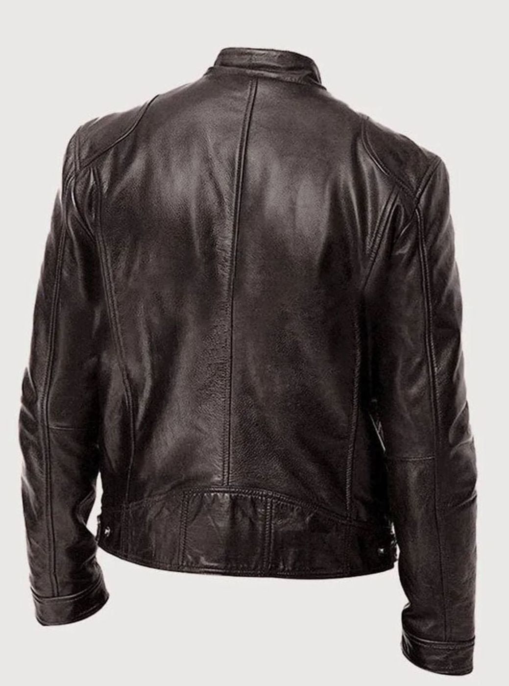 Men's Slim-Fit Faux Leather Moto Jacket Stand Collar