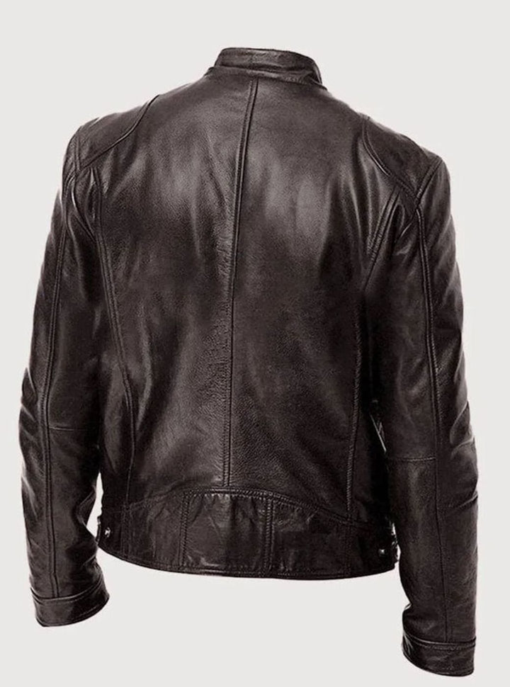 Men's Slim-Fit Faux Leather Moto Jacket Stand Collar