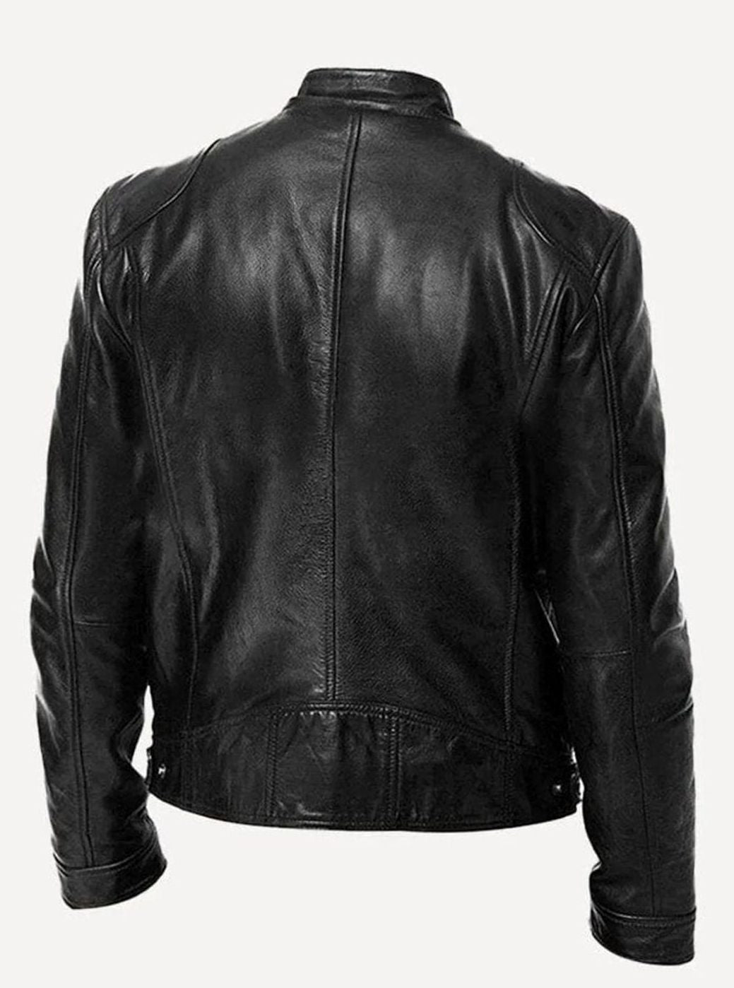 Men's Slim-Fit Faux Leather Moto Jacket Stand Collar