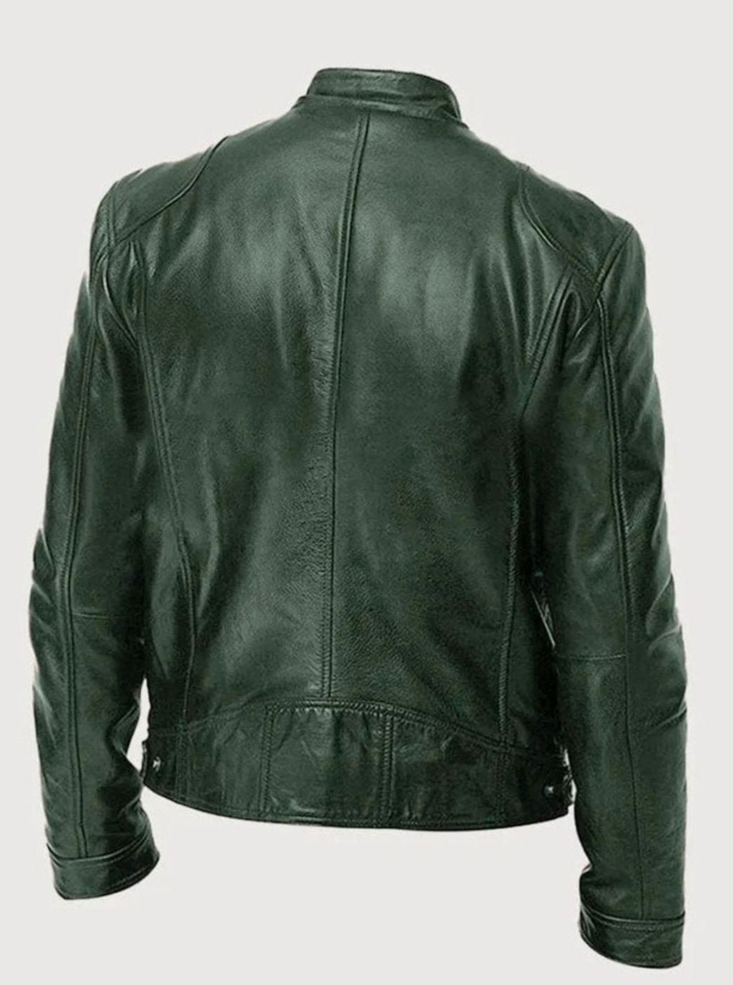 Men's Slim-Fit Faux Leather Moto Jacket Stand Collar