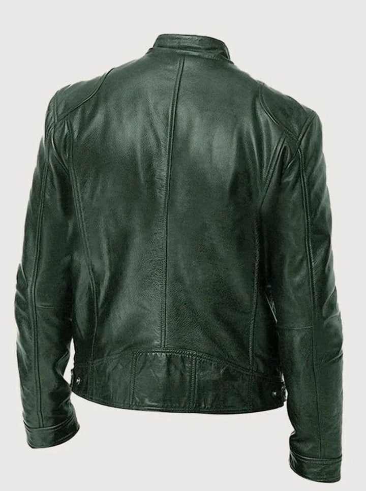 Men's Slim-Fit Faux Leather Moto Jacket Stand Collar