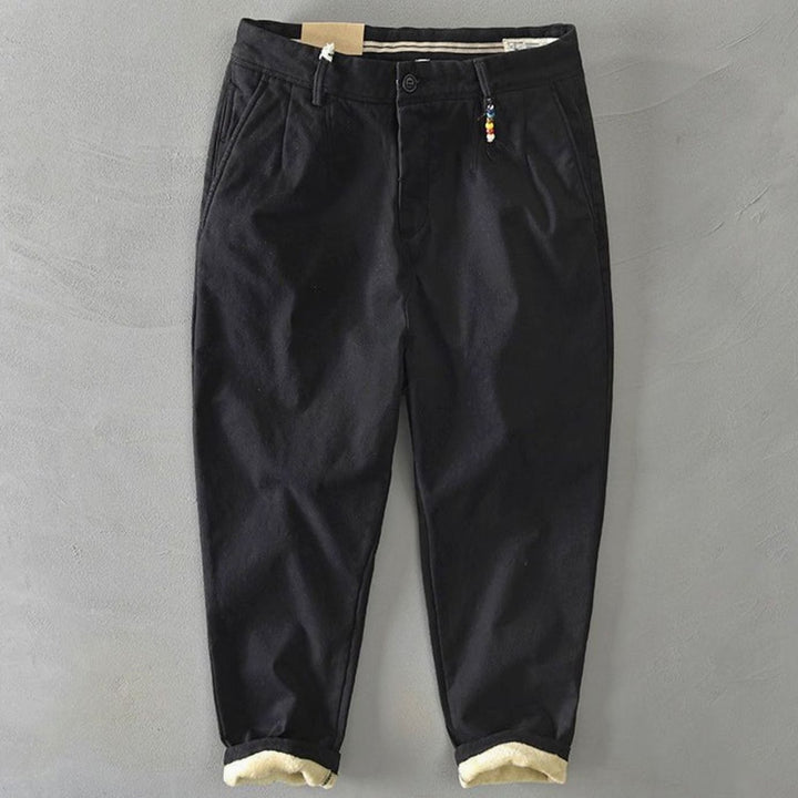 Men's Slim-Fit Fleece-Lined Casual Chino Trousers, Black - Black