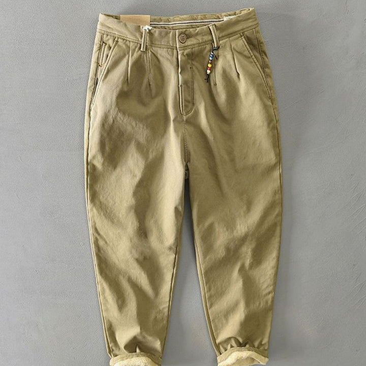 Men's Slim-Fit Fleece-Lined Casual Chino Trousers, Black - Khaki