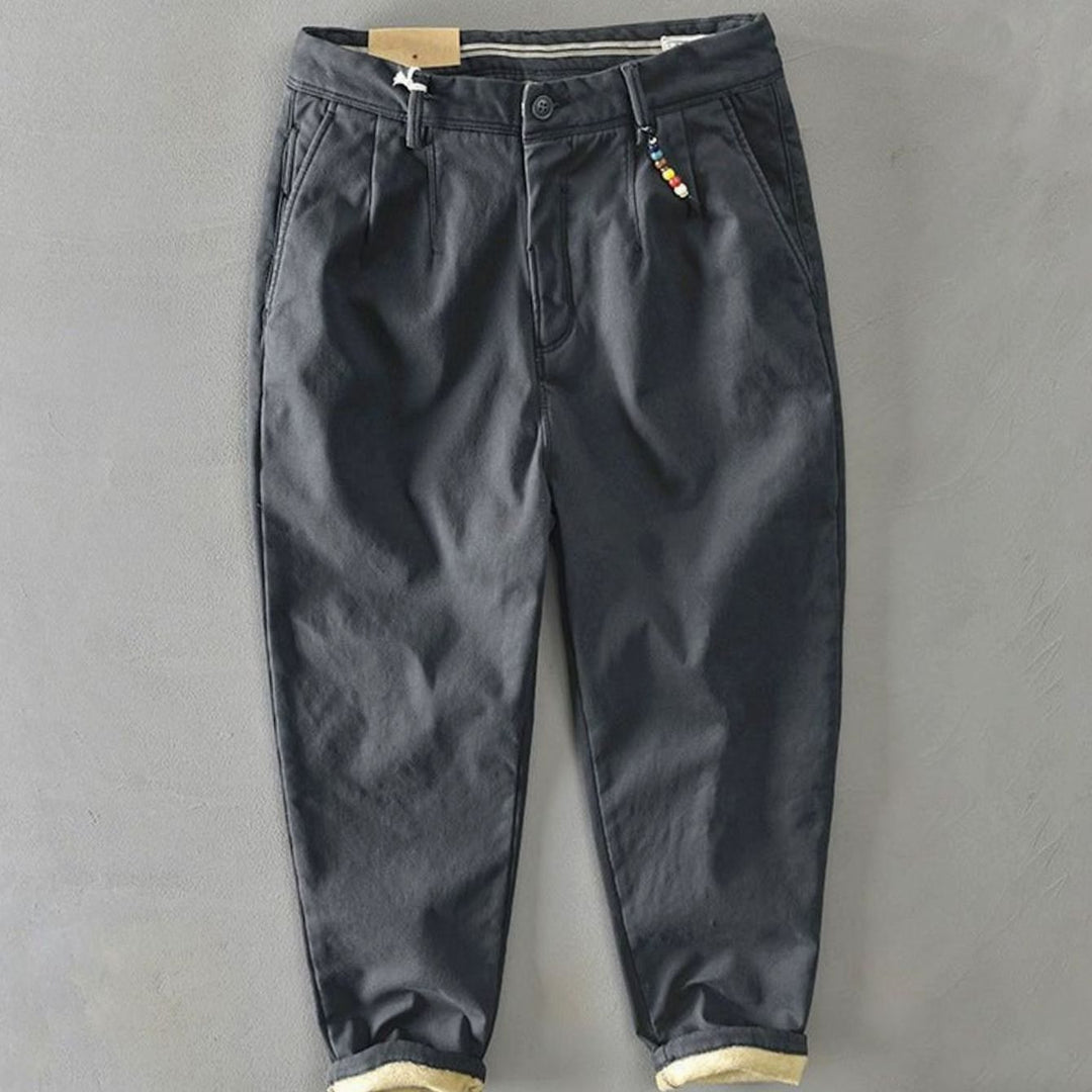 Men's Slim-Fit Fleece-Lined Casual Chino Trousers, Black - Grey