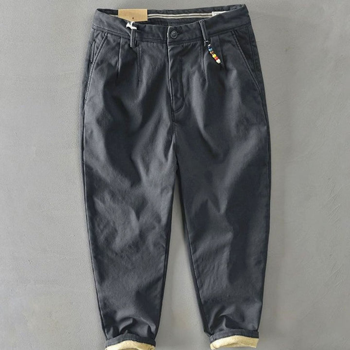 Men's Slim-Fit Fleece-Lined Casual Chino Trousers, Black - Grey