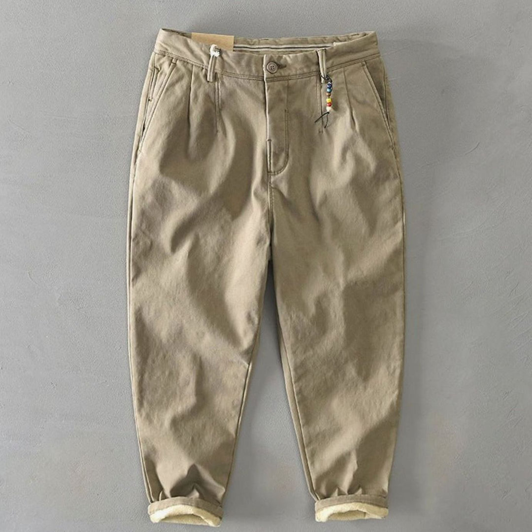 Men's Slim-Fit Fleece-Lined Casual Chino Trousers, Black - Beige