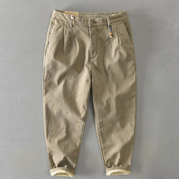 Men's Slim-Fit Fleece-Lined Casual Chino Trousers, Black - Beige