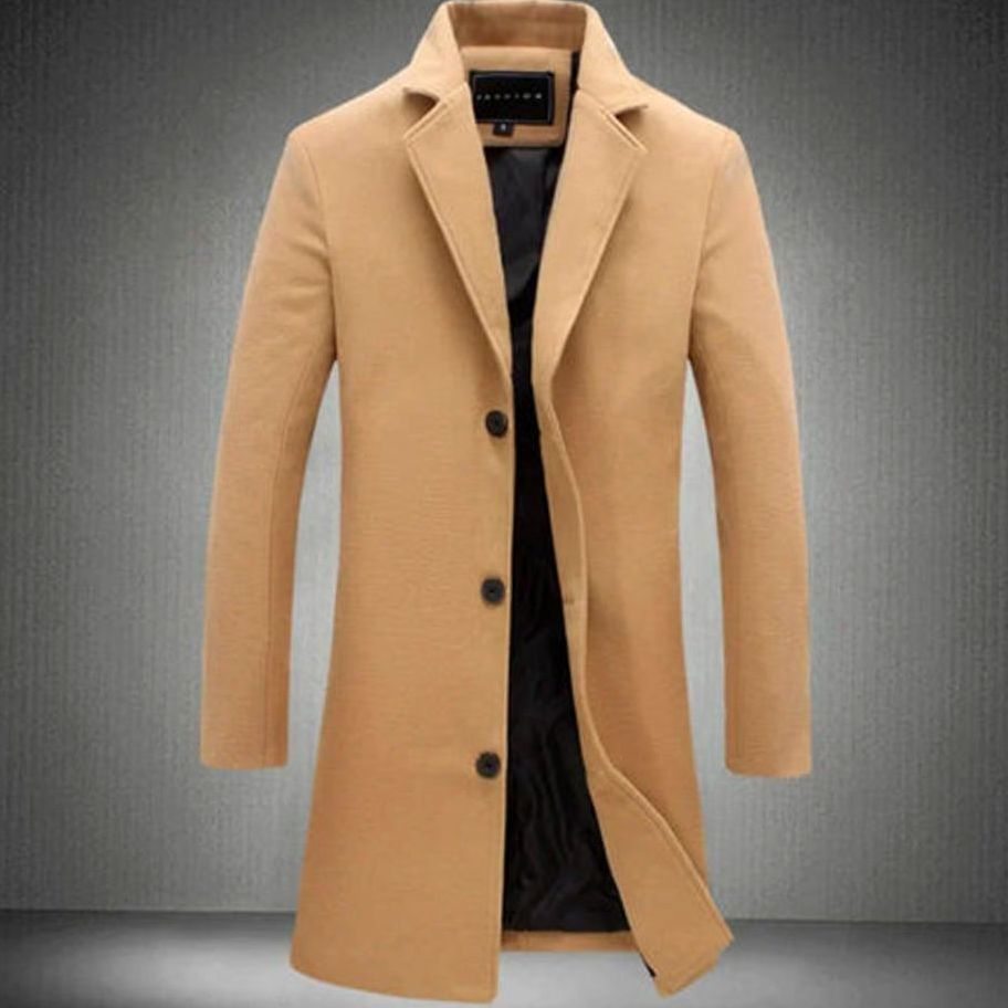 Men's Slim-Fit Long Formal Winter Overcoat - Khaki