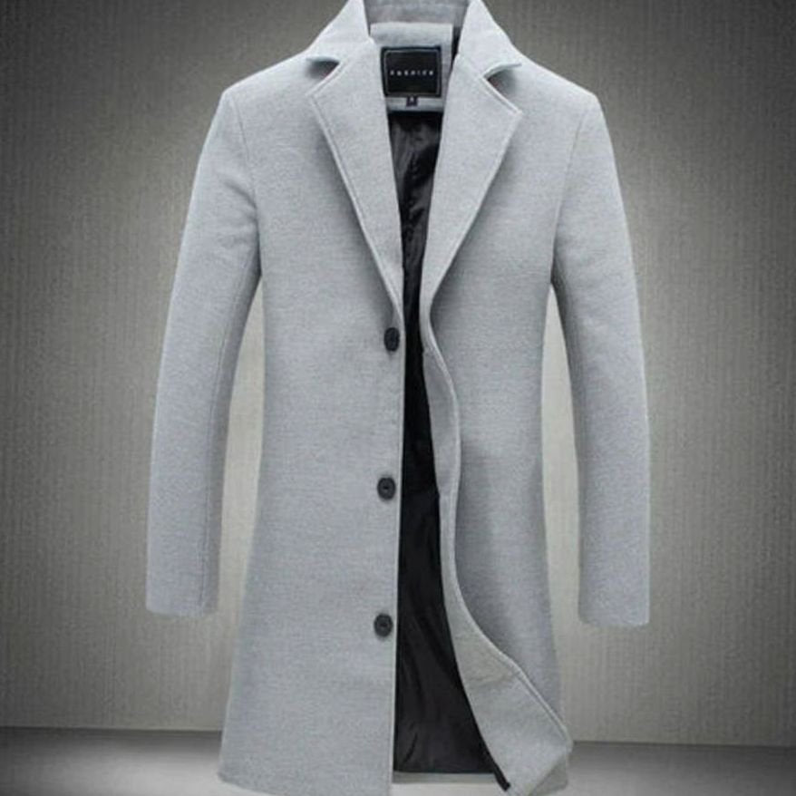 Men's Slim-Fit Long Formal Winter Overcoat - Light Grey