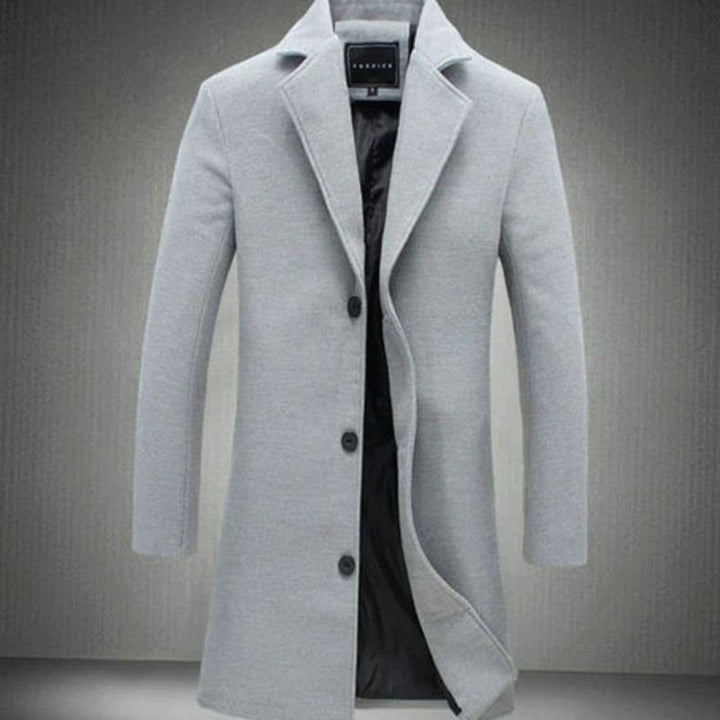 Men's Slim-Fit Long Formal Winter Overcoat - Light Grey