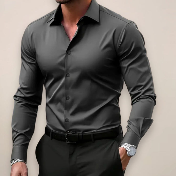 Men's Slim Fit Long Sleeve Button-Up Smart Casual Shirt - Dark Grey