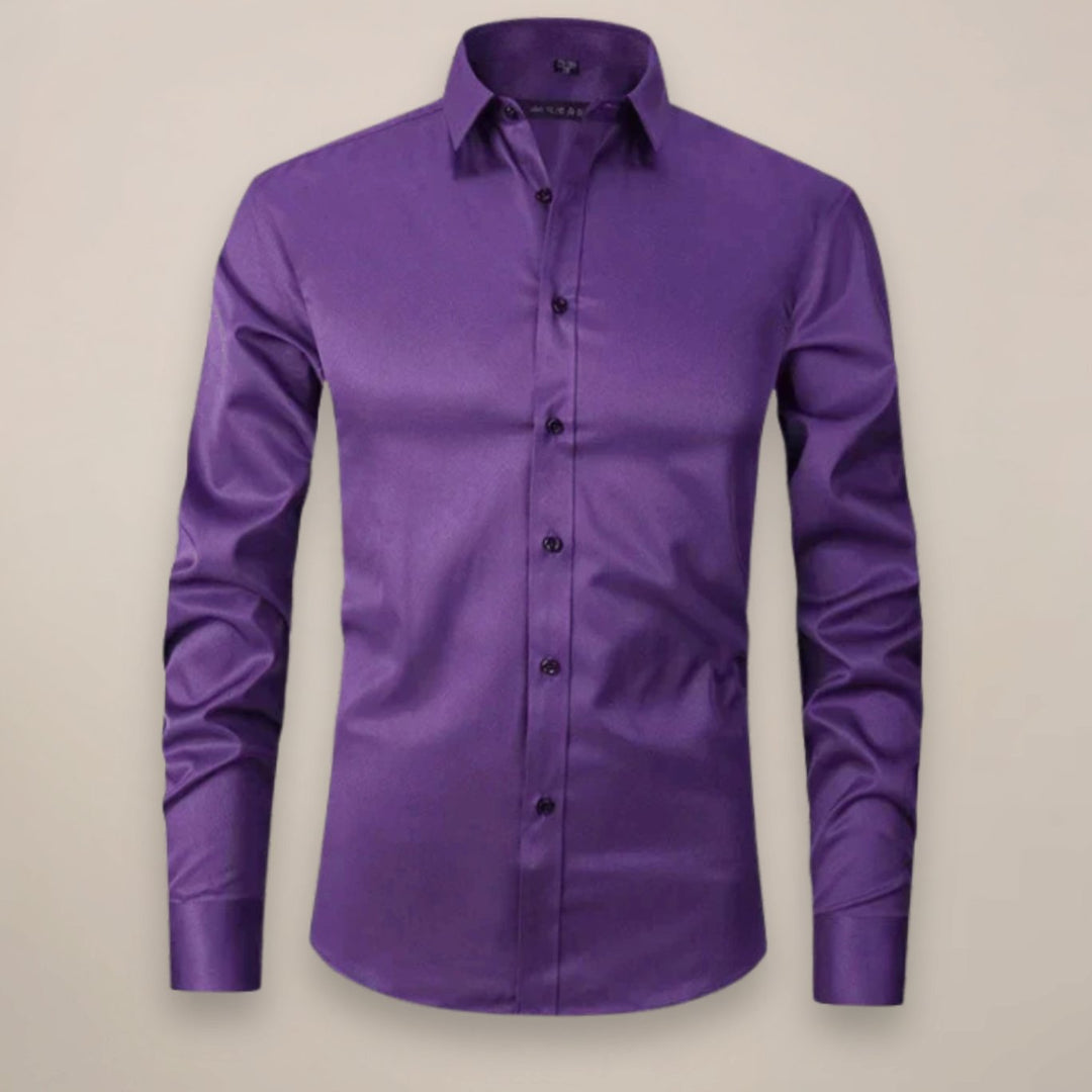 Men's Slim-Fit Long-Sleeve Button-Up Smart Casual Shirt
