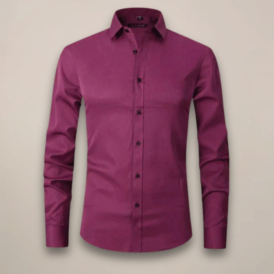 Men's Slim-Fit Long-Sleeve Button-Up Smart Casual Shirt