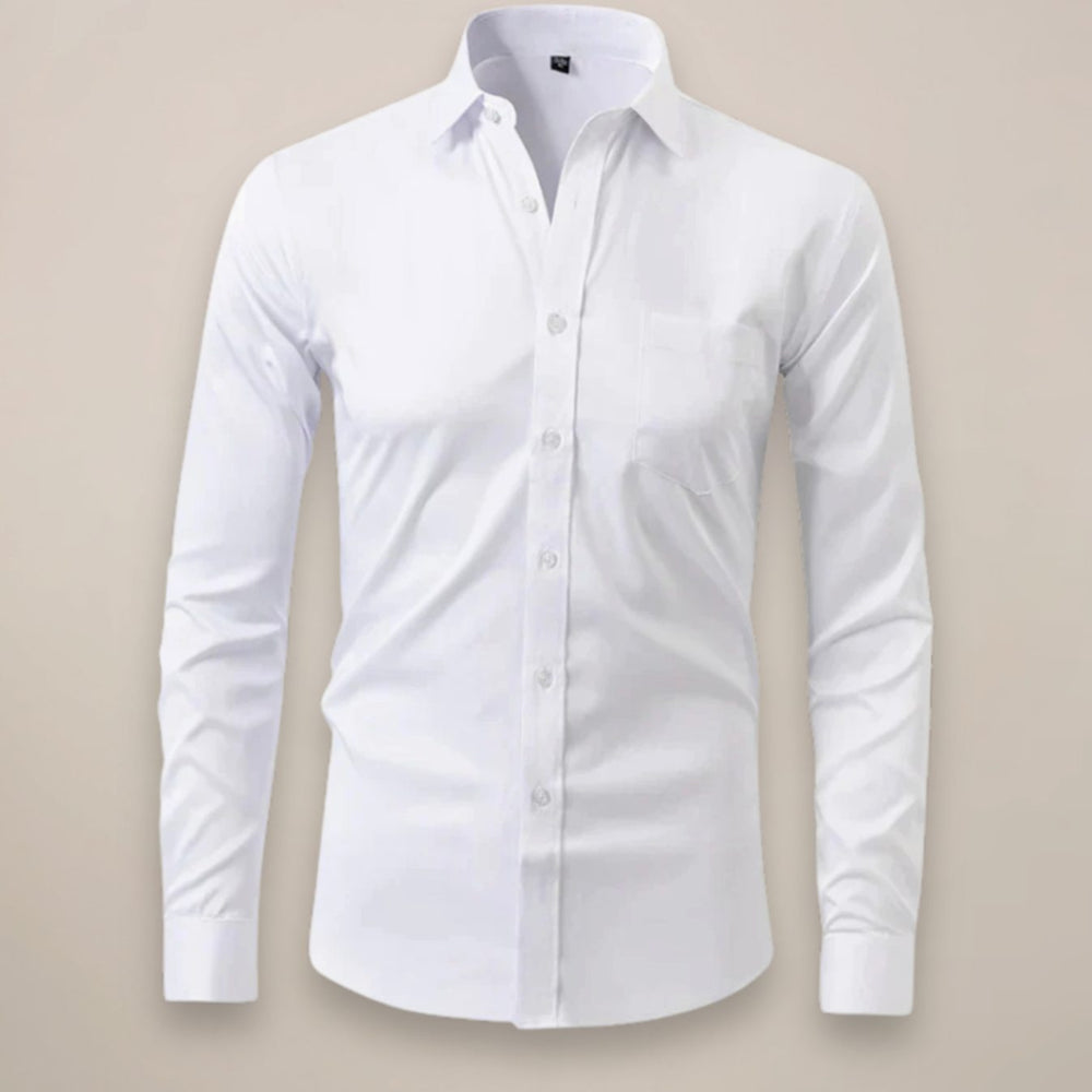 Men's Slim-Fit Long-Sleeve Button-Up Smart Casual Shirt