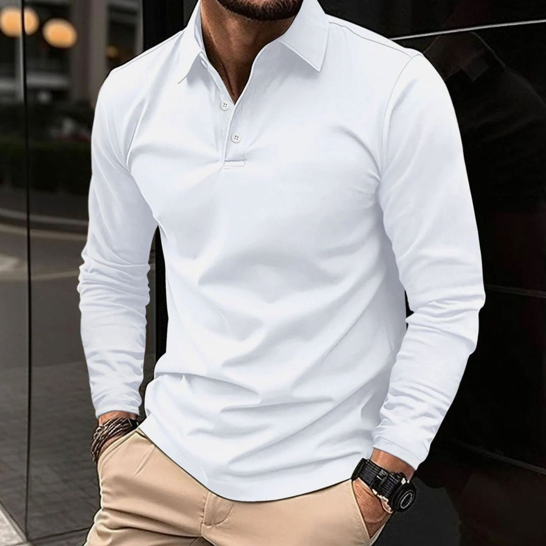 Men's Slim-Fit Long-Sleeve Collared Polo Shirt - White