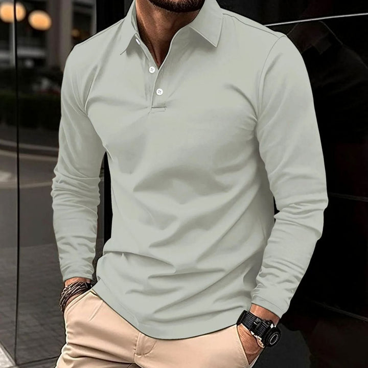 Men's Slim-Fit Long-Sleeve Collared Polo Shirt - Grey