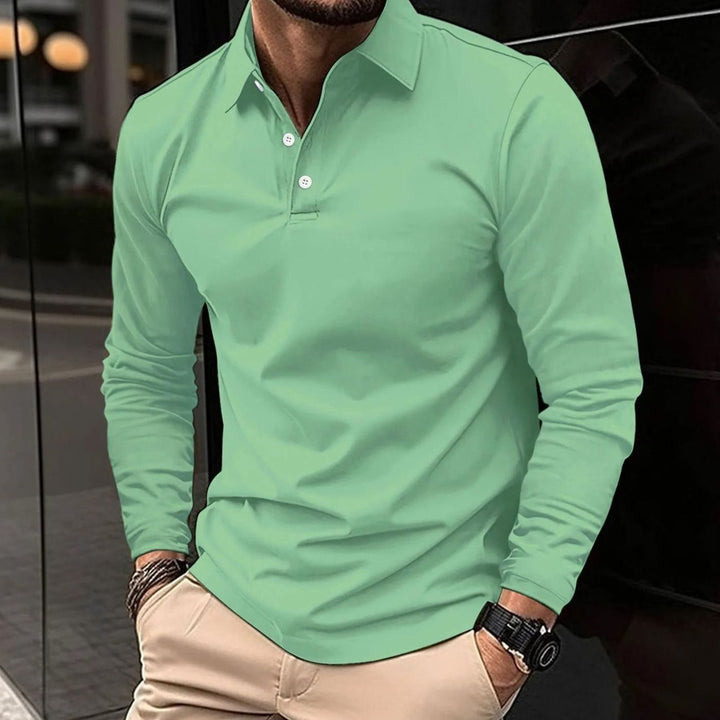 Men's Slim-Fit Long-Sleeve Collared Polo Shirt - Green