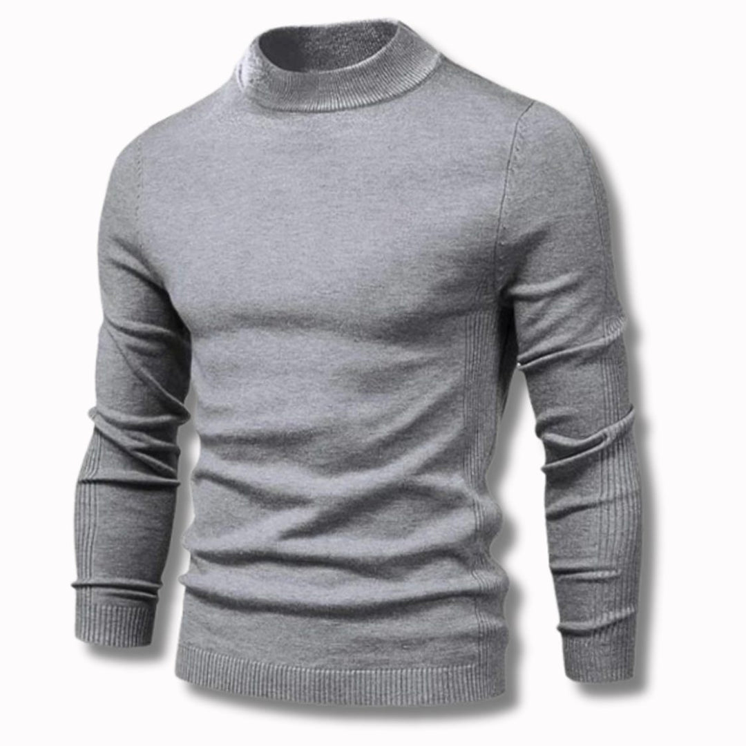 Men's Slim-Fit Mock-Neck Knitted Sweater - Grey