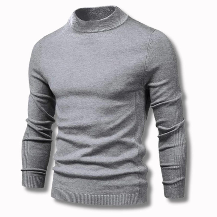 Men's Slim-Fit Mock-Neck Knitted Sweater - Grey