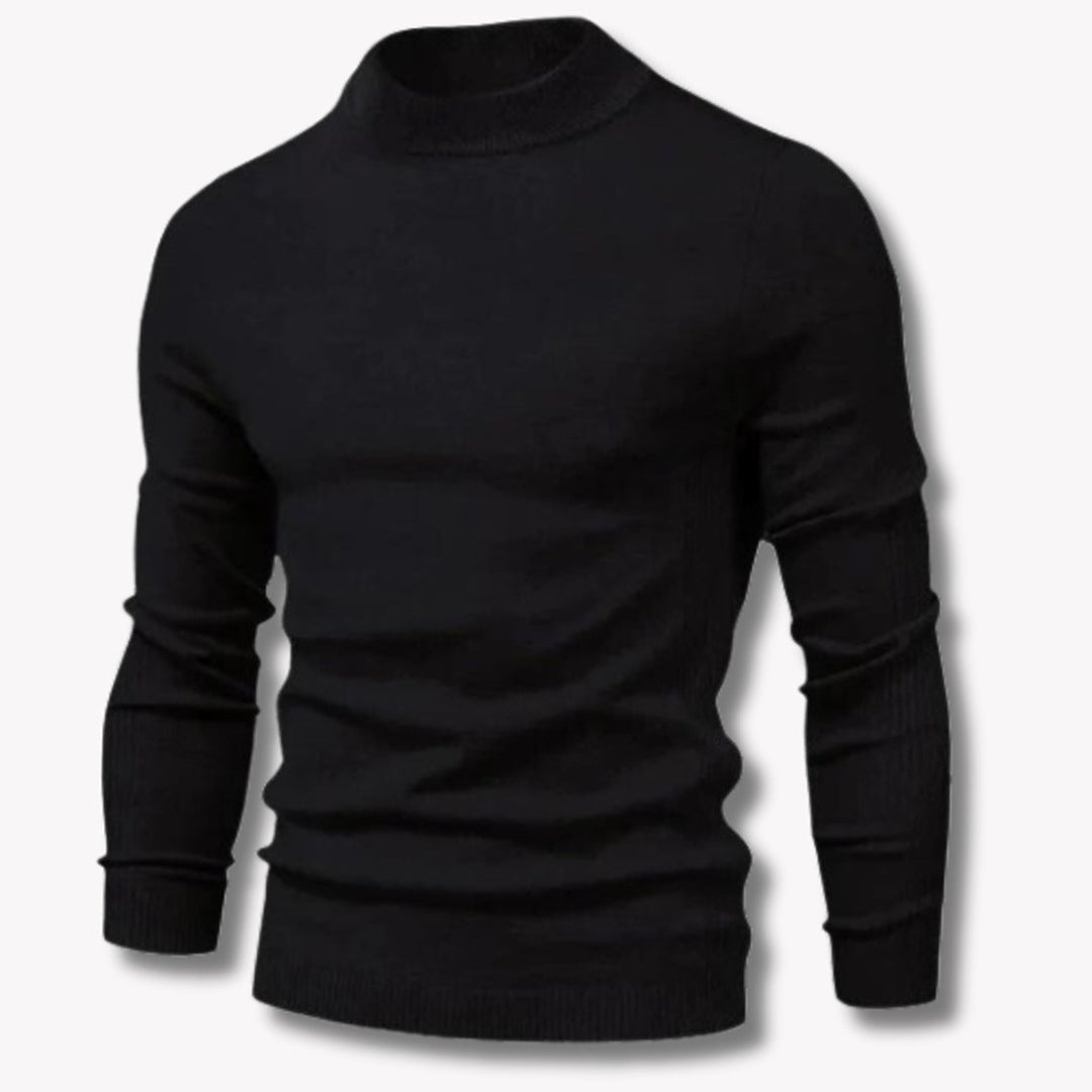 Men's Slim-Fit Mock-Neck Knitted Sweater - Black