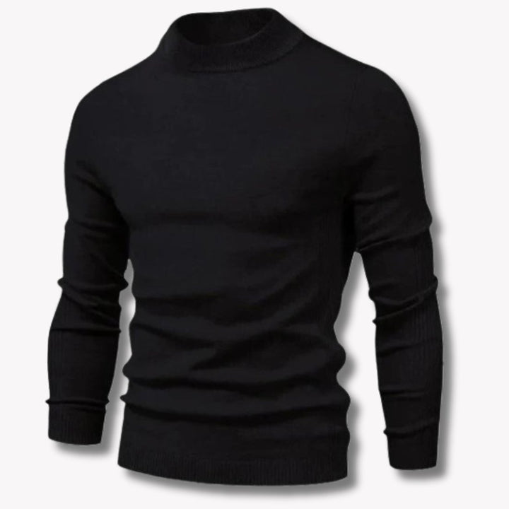 Men's Slim-Fit Mock-Neck Knitted Sweater - Black